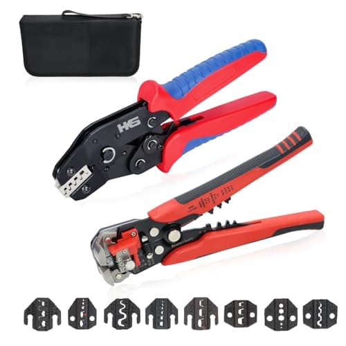 Image of HKS Ratcheting Crimping Tool Set 12 PCS with Wire Stripper & Changeable Jaws for Dupont JST MOLEX - Open Barrel Terminals, Insulated & Non-Insulated Ferrules, Butt Connectors, Solar & Coax Connectors
