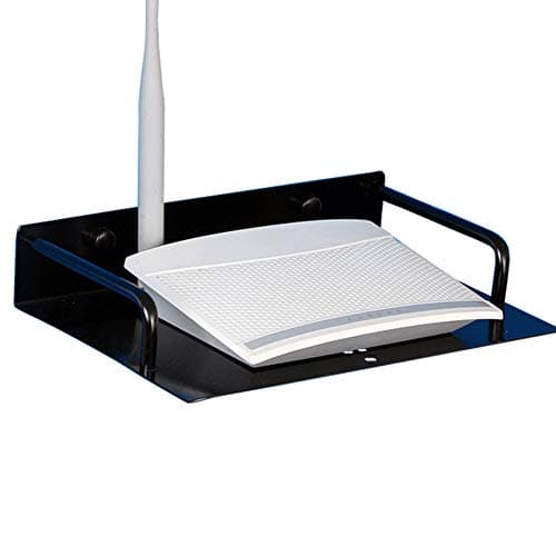 Image of Fiacvrs Router Shelf/Tv Set-Top Wall Mount Shelf，Dvd Player Stand Rack Aluminum Partition Storage Box Stand，Non-Drilling Installation，Space Saving(Black,S: 23x16.5x4.5cm)