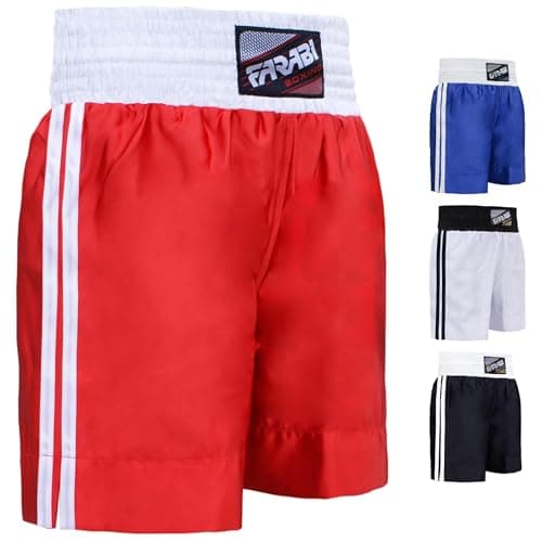 Image of Farabi Sports Boxing Shorts Adult Men Women Kids Junior Kickboxing Fighting Shorts Breathable and Cosy Fit Punch Shorts for Boxing Training Punching, Sparring and Gym Training (Red, XS)