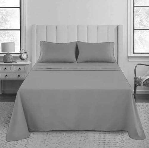 Image of Luxury Flat Sheet, 200 Thread Count 100% Egyptian Cotton Premium Hotel Quality Wrinkle and Fade Resistant Super Soft Top Sheet - Non Iron Easy Care Bedding Sheet (Grey, Single)