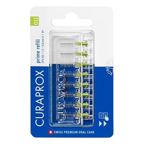 Image of Curaprox Interdental Brush Refills CPS 011 Prime – ISO Size 3, Green | Ultra-Fine Filaments for Effective Cleaning of Narrow Spaces | 8-Pieces | Made in Switzerland