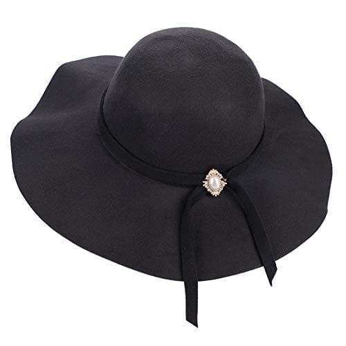Image of XGOPTS Women Wide Brim Cloche Fedora Floppy Hat - Lady Faux Wool Cap - Panama Hat - Bowler-Hat Black