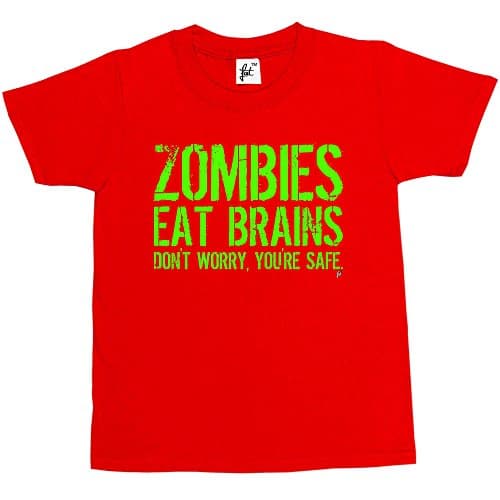 Image of Fancy A Snuggle Zombies Eat Brains - Don't Worry You're Safe Kids Boys/Girls T-Shirt Red 12-14 Year Old