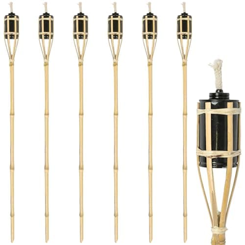 Image of Harbour Housewares 6X Natural 113cm Bamboo Garden Fire Torches - Outdoor Paraffin Lamp Oil Burner Tiki Candle Flame Lantern Stake Light