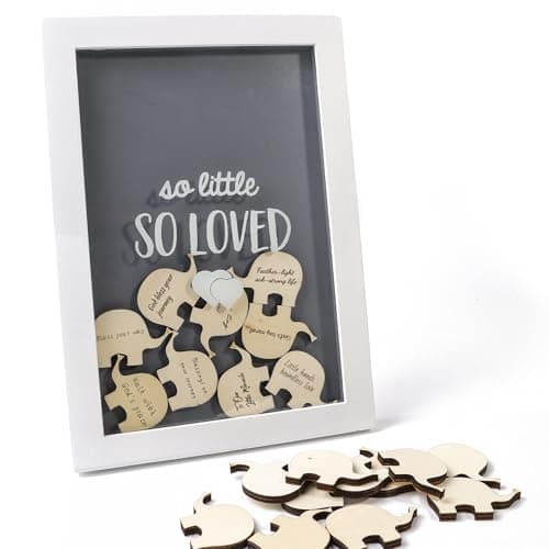 Image of Ligtmor Blessing Picture Frames Wooden Elephant & Shower Guestbook Memory & Baby Shower Decorations Christening Birthday Gift Ideas Guestbook (19x27cm)