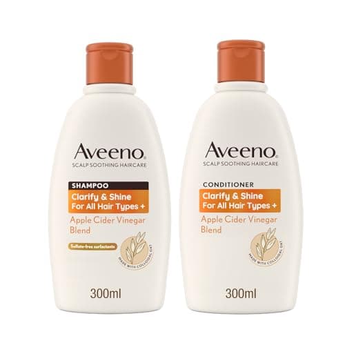 Image of Bundle of Aveeno Clarify and Shine Apple Cider Vinegar Scalp Soothing Shampoo 300ml + Aveeno Clarify and Shine Apple Cider Vinegar Scalp Soothing Conditioner 300ml for all hair types