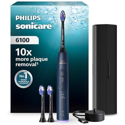 Image of Philips Sonicare 6100 Series Electric Toothbrush - Next-Generation Sonicare Technology, Pressure Sensor, 6 Brushing Settings, SmarTimer, BrushPacer, 21-Day Runtime, Travel Case, Navy Blue, HX7403/07