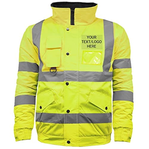 Image of G5 APPAREL Personalised Hi Vis Safety Security Waterproof Padded Workwear Bomber Jacket - Print Your Text/Logo (XL, Yellow)
