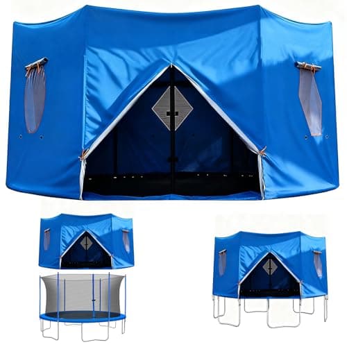 Image of 6FT Trampoline Tent, Round Waterproof Trampoline Cover, Blue Foldable Trampolines Dust Cover for Sun Rain Protection.