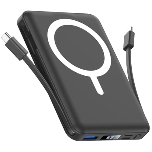 Image of Vexnara for Magsafe Power Bank, 10000mAh Magnetic Portable Charger,15W Wireless Battery Pack with Built in Cables Fast Charging LED Display for iPhone 17/16/15/14/13/12/Plus/Pro/Pro Max(Black)