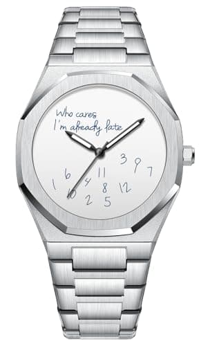 Image of FANMIS Fashion Men’s Analog Stainless Steel Wristwatch Minimalist Octagon Bezel with Humorous Dial - Waterproof Business Dress Casual Watch for Men, Silver White