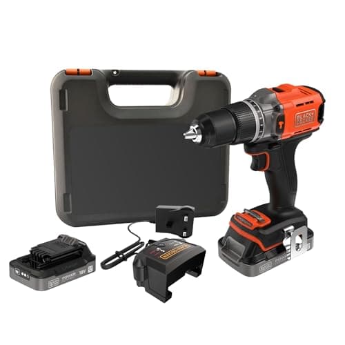 Image of BLACK+DECKER POWERCONNECT 18V Cordless Hammer Drill with 2 x 2.0Ah Batteries, 1A Charger and Kitbox, Variable Speed and Hammer Action, BCD383D2XK-GB