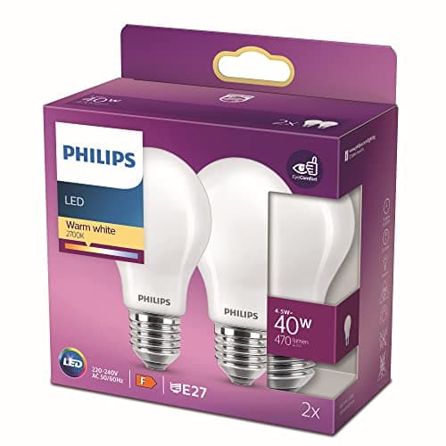 Image of PHILIPS LED Premium Frosted A60 Light Bulb [E27 Edison Screw] 4.5W - 40W Equivalent, Warm White (2700K), Non Dimmable