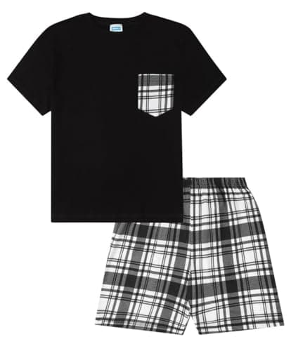 Image of ThePyjamaFactory Mens Black Checked Short Pyjama Set (XX-Large)