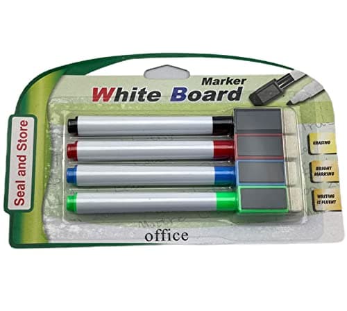 Image of 4 Assorted Magnetic Dry Wipe Pens White Board Markers with Eraser