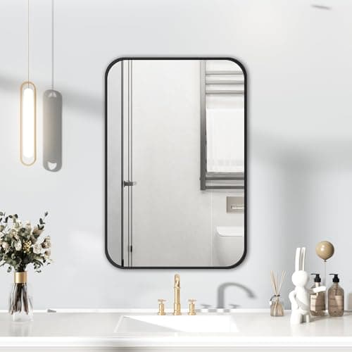 Image of HIGHBATH Black Frame Mirror 40 x 60 cm, Rectangular Bathroom Wall Mounted Mirrors Hanging Horizontal/Vertical, Home Decorative Wall Mounted Vanity Mirror for Bathroom, Dressing Room