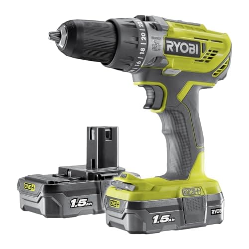 Image of RYOBI 18 V ONE plus Cordless Combi Drill Starter Kit, Hyper Green, With 2 x 1.5 Ah Batteries