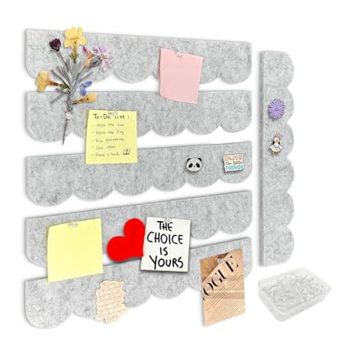 Image of Umtiti 6 Pack 37 x 7 Adhesive Felt Bulletin Board Tiles with 50 Pins for Office Home Decor and DIY Classroom Use,Light Gray-6PCS+50D