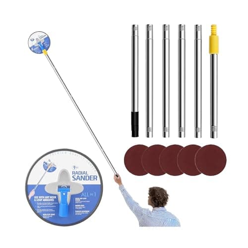 Image of Handheld 9 Inch Drywall Pole Sander: 360° Rotation Radial Sander with 180cm Extension Pole 6Pcs Sandpaper (120, 180, 240, 320 Grit) Aluminum Alloy Drywall Polishing Sanding Tool for Walls and Ceilings