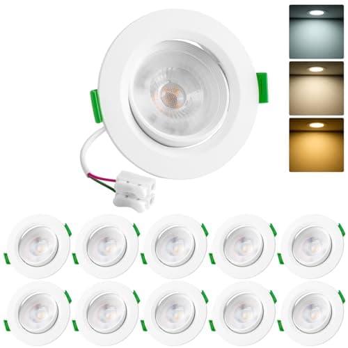 Image of Vlio LED Downlights Rotatable Ultra Slim 5W LED Recessed Ceiling Lights Dimmable, Warm White 3000K Neutral White 4000K Cool White 6000K Adjustable, IP44 Spotlights for Bathroom Kitchen, 10 Pack