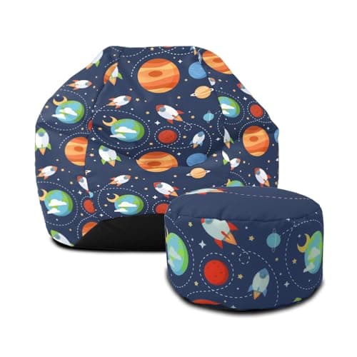 Image of rucomfy Beanbags Outer Space Kids Classic Bean Bag. Comfortable Home & Bed Room Chair. Durable & Machine Washable 65 x 85cm (with Footstool)
