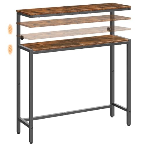 Image of HOOBRO Adjustable Console Table with 2-Tier Shelves, Slim Behind Sofe Table, Narrow Hallway Table for Living Room, 80-100 cm Height Adjustable, Rustic Brown and Black, EBF96XG01