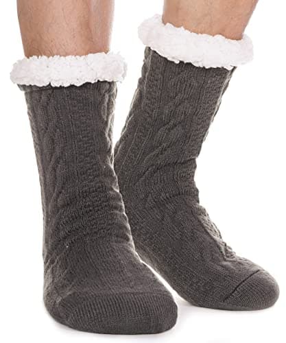 Image of EBMORE Mens Slipper Fluffy Socks Bed Thermal Winter Cosy Cabin Grips Warm Fleece Soft Thick Non Slip Dad Christmas Secret Santa Gifts Stocking Fillers for Men Him Comfy Home Socks (Dark Grey)