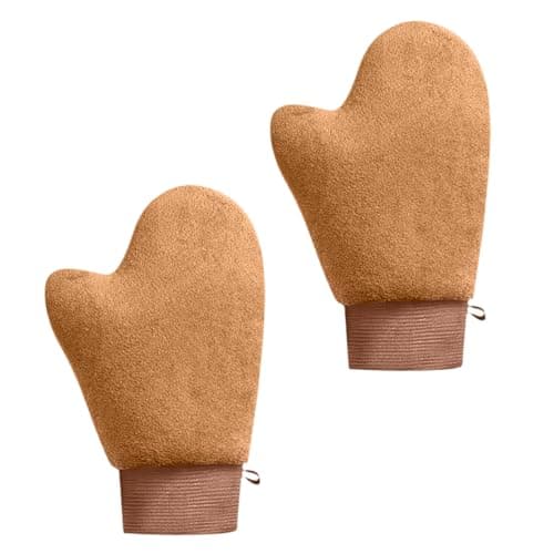Image of 2 Pack Self Tanning Mitt Applicator with Anti-Slip Wrist,Velvet Double-Sided Anti-slip Mitt Gloves,Washable & Reusable Sun Cream Applicator for Home,Travel Essentials (Brown) (Brown)