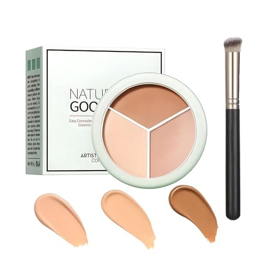 Image of Full Coverage 3 Color Concealer Palette – Waterproof Cream Makeup & Contour Stick with Brush – Long Lasting Matte Foundation for Dark Circles, Blemish Correction & Smooth Flawless Makeup