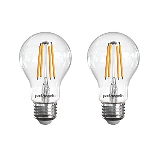 Image of paul russells E27 Edison Screw LED Filament – 7Watt 60W Equivalent 806LM Lumens 2700K ES Standard GLS A60 – Super Bright Energy Saving Light Non-Dimmable - Warm White Bulbs - Pack of 2
