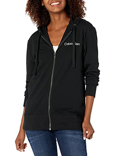 Image of Calvin Klein Women's Structure Lounge Full Zip Hoodie Pajama Top, Black, XS