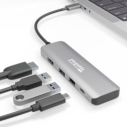 Image of Plugable USB C Hub Multiport Adapter, 4 in 1, 100W Pass Through Charging, USB C to HDMI 4K 60Hz, Multi USB Port Hub for Windows, Mac, Ipad Pro, Chromebook, Thunderbolt (USBC-4IN1)