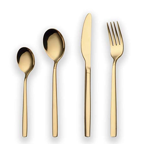 Image of Berglander 24-Piece Titanium Stainless Steel Cutlery Set, Flatware Set for 6, Shiny Gold