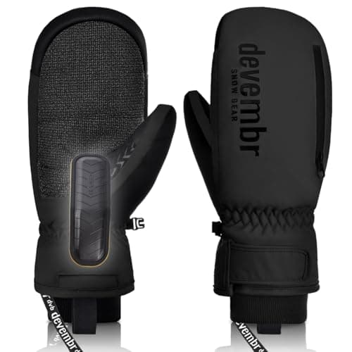 Image of devembr Ski Mittens with Wrist Guards and Undercuff Design, Snowboard Mittens Touchscreen, Black, S