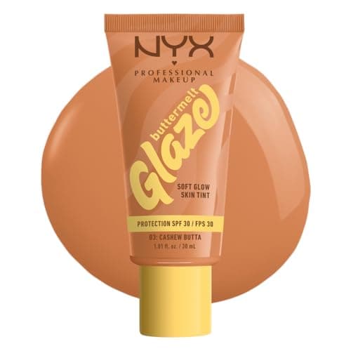 Image of NYX Professional Makeup Skin Tint, Buttermelt Glaze Soft Glow Skin Tint for Face, with Niacinamide, Shea Butter and Mango Butter, with Up To 12 Hour Wear and SPF 30, Shade: Cashew Butta