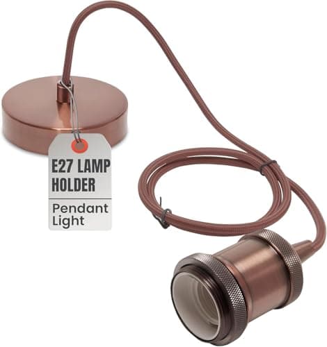 Image of LEDSone Vintage Copper Pendant Light Fitting E27 Lamp Holder with 1m Braided Cable – Industrial Ceiling Hanging Light for Kitchen, Dining Room, Living Room