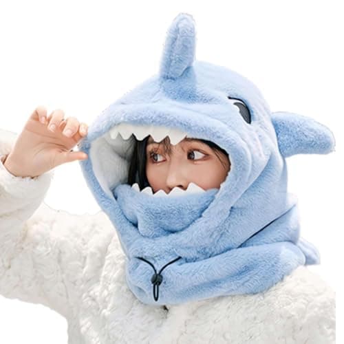 Image of Shark Ski Helmet Cover,Funny Shark Face Mask,Winter Warm Soft Outdoor Cute Cartoon Hood Ski Mask for Kids,Women and Men