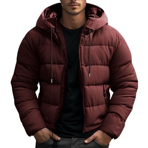 Image of KUIH Winter Jackets for Men Hooded Puffer Coats Thickened Quilted Padded Jacket Warm Outerwear Windbreaker Softshell Insulated Coat Puffy Hoody Men's Outdoor Down Jackets for Ski Hiking Camping