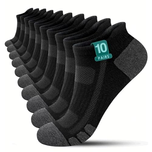 Image of YouShow Mens Ankle Socks Size 9-12 Uk Black Trainer Sports Socks for Men 9-11 Multipack Mens Running Summer Walking Short Socks Low Cut 10 Pairs Breathable Cotton Anti Blister