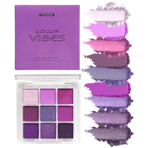 Image of 9 Colors Eyeshadow Palette – Purple Eyeshadow Theme, Matte & Glitter Convenient Portable Travel Eye Makeup Palette for Christmas & Music Festivals (Purple)