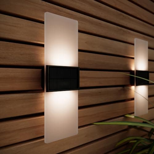 Image of SolarCentre® Gemini XL Set of 2 White & Warm White Outdoor Solar Powered Wall Lights (USB 27cm)