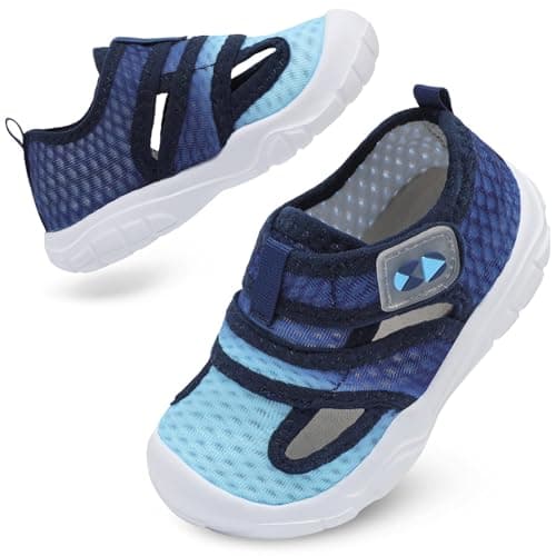 Image of JIASUQI Toddler Sandals for Boys Girls Kids Water Sandals Outdoor Breathable Water Shoes Summer Barefoot Shoes Lightweight Qucik Dry for Swim Pool Beach(Jbnavyliblue 21,6 UK)