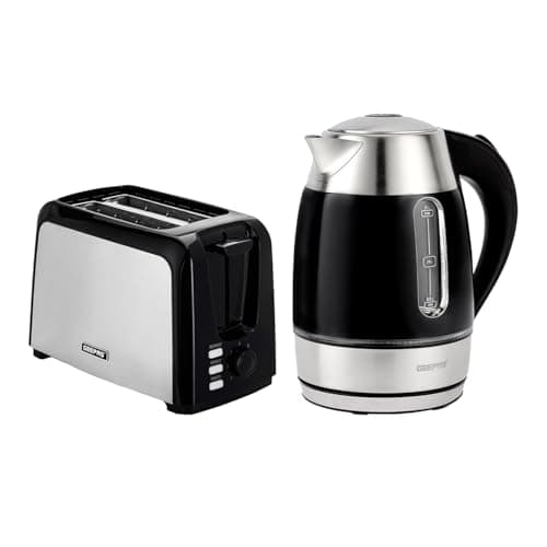 Image of Geepas 2 Slice Bread Toaster & 1.7L Illuminating Electric Kettle Combo Set | 750W Toaster, 7 Level Browning Control, Defrost, Reheat & Cancel Function | 2200W Rapid Boil Cordless Jug Kettle