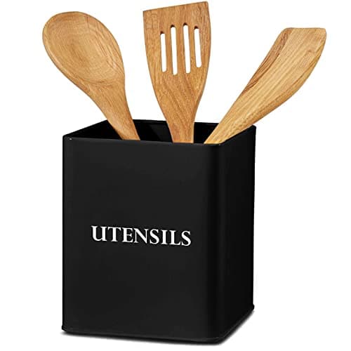 Image of andrew james Utensil Holder Vintage Metal Utensil Pot Large Kitchen Utensil Organiser Retro Kitchen Accessories Utensils Storage Holder for Knives Forks Utensils, Kitchen Organiser Pot (Black)
