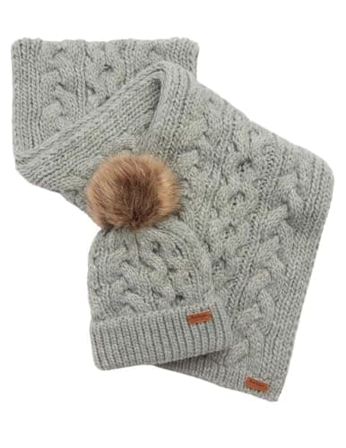 Image of Barbour Ladies Penshaw Beanie & Scarf Set Grey One Size
