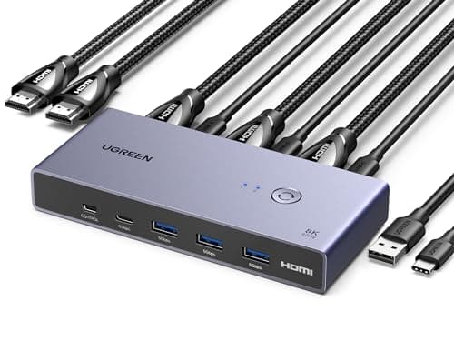 Image of UGREEN 8K@60Hz HDMI KVM Switch, KVM Switcher Support 4K@120Hz, 4 Port USB3.0 Switcher [1 USB C and 3 USB A Port] for 2 Computers Share 1 Monitor and Keyboard, Mouse, Hard Drive, Printer