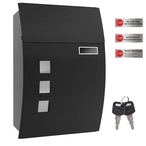 Image of SONGMICS Mailbox, Wall-Mounted Lockable Post Letter Box with Viewing Windows, Nameplate, and Keys, Easy to Install, Black GMB30BK