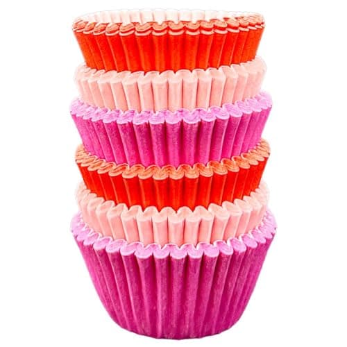 Image of Scrumptious! - 150PC Mini Muffin Cases - Pink, Red and Cerise Mix - 45GSM 31mm x 23mm Paper Baking Cases - Great for Princess, Valentine's and Mother's Day Themed Party Cakes, Bakes, Sweets and Treats