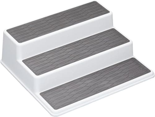 Image of Copco Basics 3-Tier Spice Rack for Inside Cupboard, Non-Slip Kitchen Shelf Organiser, 26 x 23 x 8.5cm, White/Grey