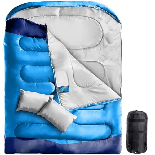 Image of Maraiss Double Sleeping Bag King Size 2 Person Sleeping Bag for Adults 4 Season Sleeping Bag with Pillow & Pockets for Camping Hiking Outdoor Adventures